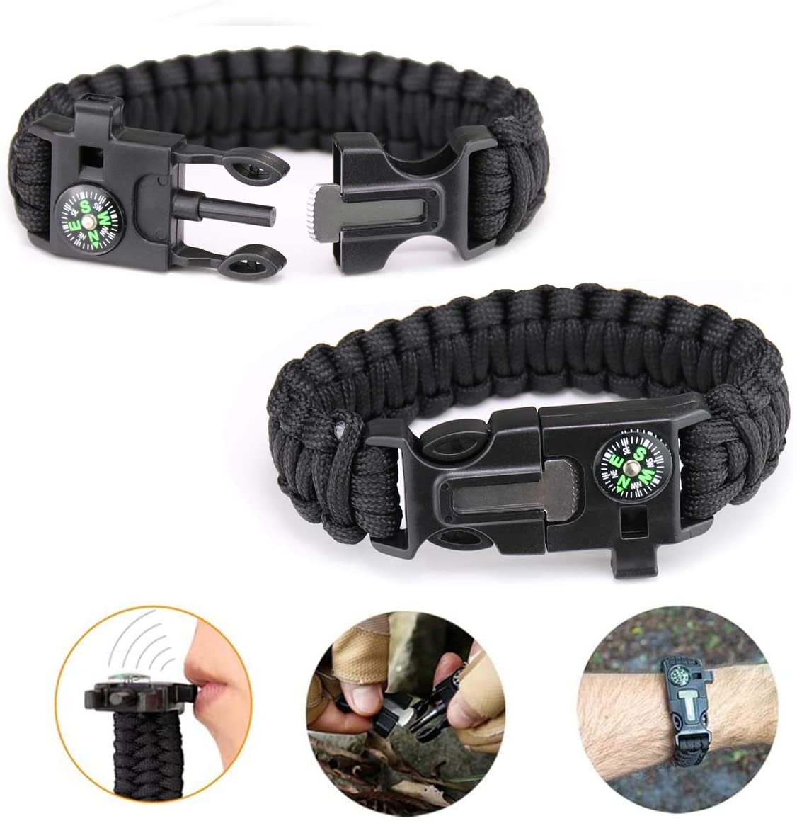 Överlevnadsset komplett - överlevnadsverktyg för utomhusbruk inklusive paracord, lampa, visselpipa, eldstål
