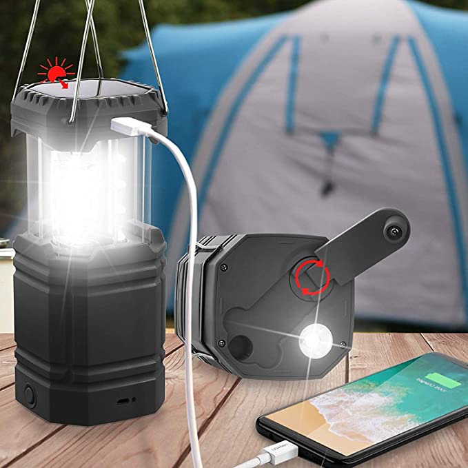 Solar Camping Handkurbel Laterne, Tragbare Ultrahelle LED-Taschenlampe mit Akku