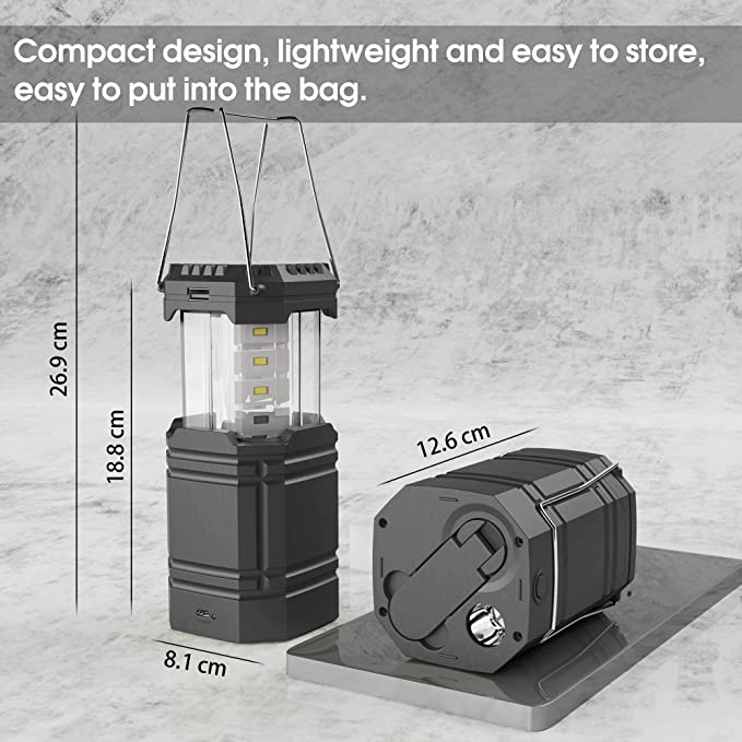 Zonne-camping handslingerlantaarn, draagbare ultraheldere LED-zaklamp met batterij