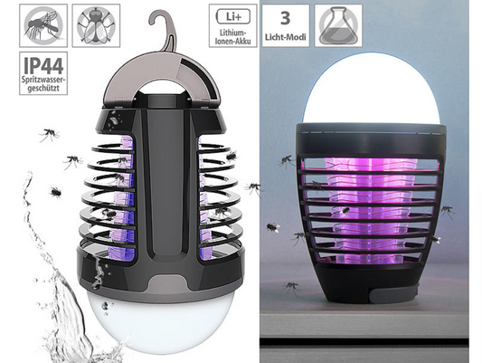 2 in 1 : Insektenvernichter und dimmbare Laterne - Insektenschutz - Licht/Lampe/Laterne - Akku/USB-Anschluss - Notlicht - Insektenlampe - Campinglicht - elektrisch - Notschutz