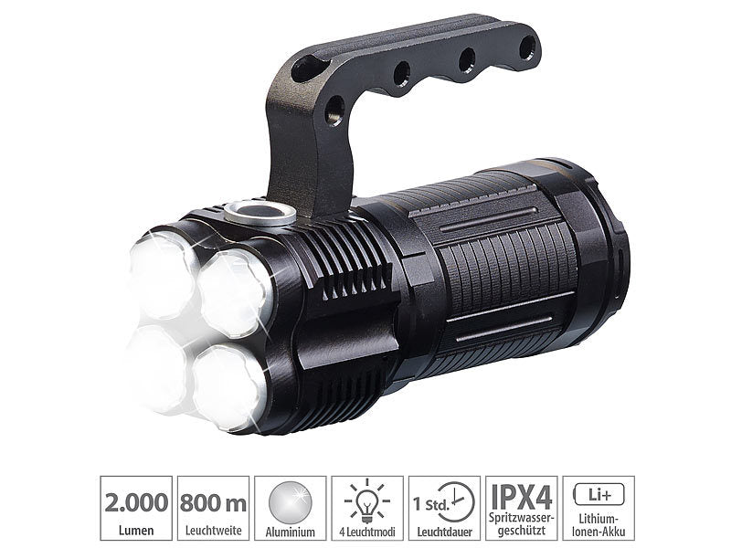 LED-taskulamppu/käsilamppu 2000 lumenia