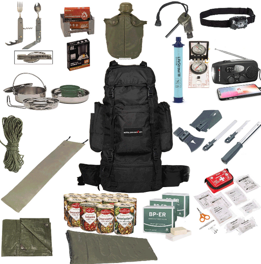 Emergency Backpack Premium Extended (double food ration) - Complete survival kit with solar radio