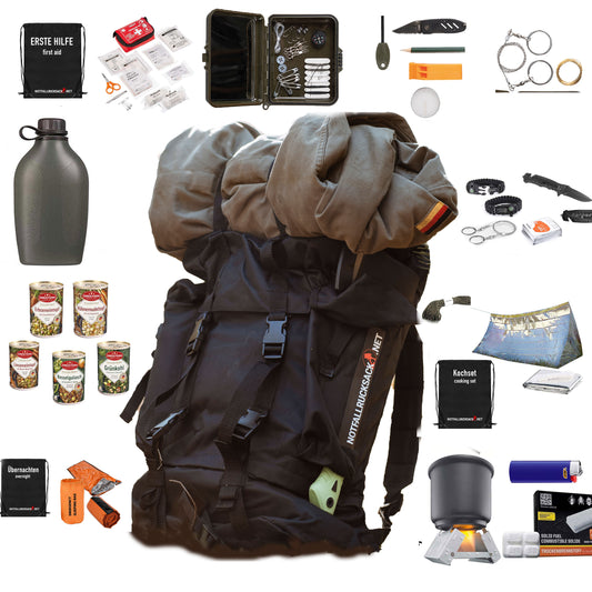 Escape backpack basic filled - including food, sleeping, first aid -