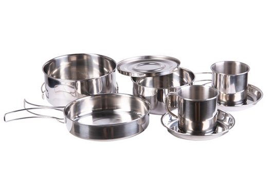 Cook Set Stahl / Steel 8-piece. including pots, pan, plates, mugs