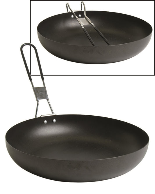 Camping pan S made of steel with folding handle
