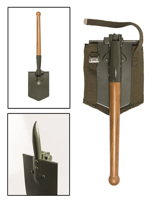 Wooden folding spade Bundeswehr with bag