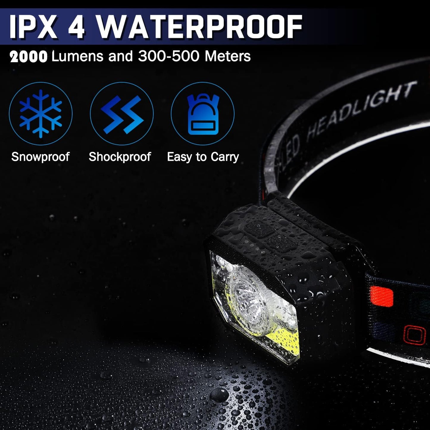 2er Pack Wiederaufladbare LED Stirnlampe, 2000 Lumen mit 11 Modi und Sensor, IPX4 Wasserdicht