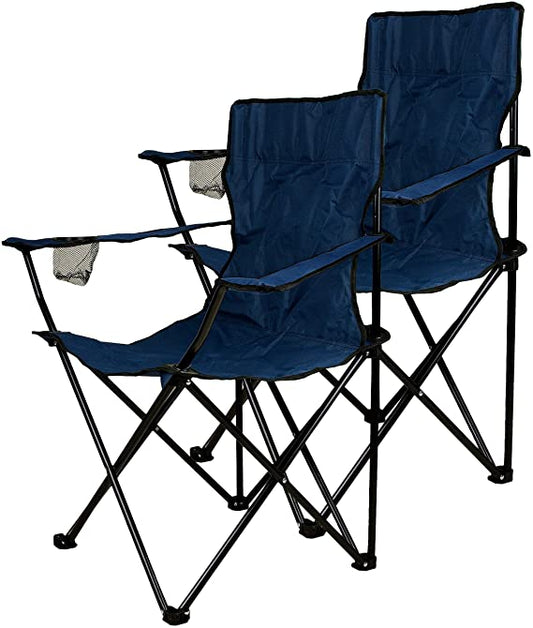 Nexos sæt med 2 fiskestole, fiskestole, klapstole, campingstole, klapstole med armlæn og kopholdere, praktisk, robust, lyseblå