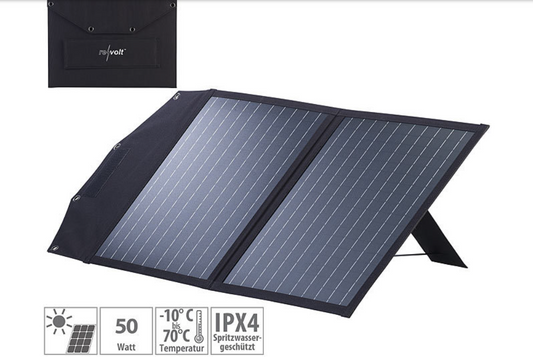 Foldable solar panel for emergency power - 2 monocrystalline solar cells - MC4 connector - 50 W