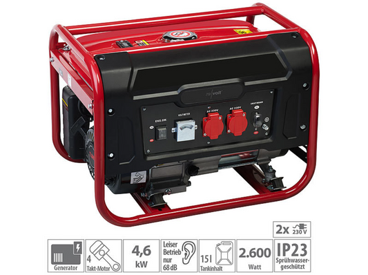 portable power generator - emergency generator with petrol - 2200Watt - 2 x 230V - 15L petrol tank - emergency provision - emergency generator