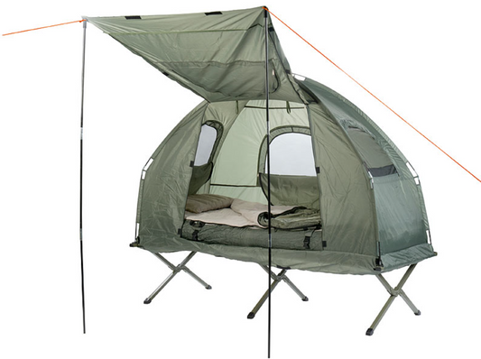 4 in 1 teltta sisältäen telttasänky, talvimakuupussi, patja ja aurinkosuojat - hätävarusteet - hätäteltta - retkeilyvarusteet