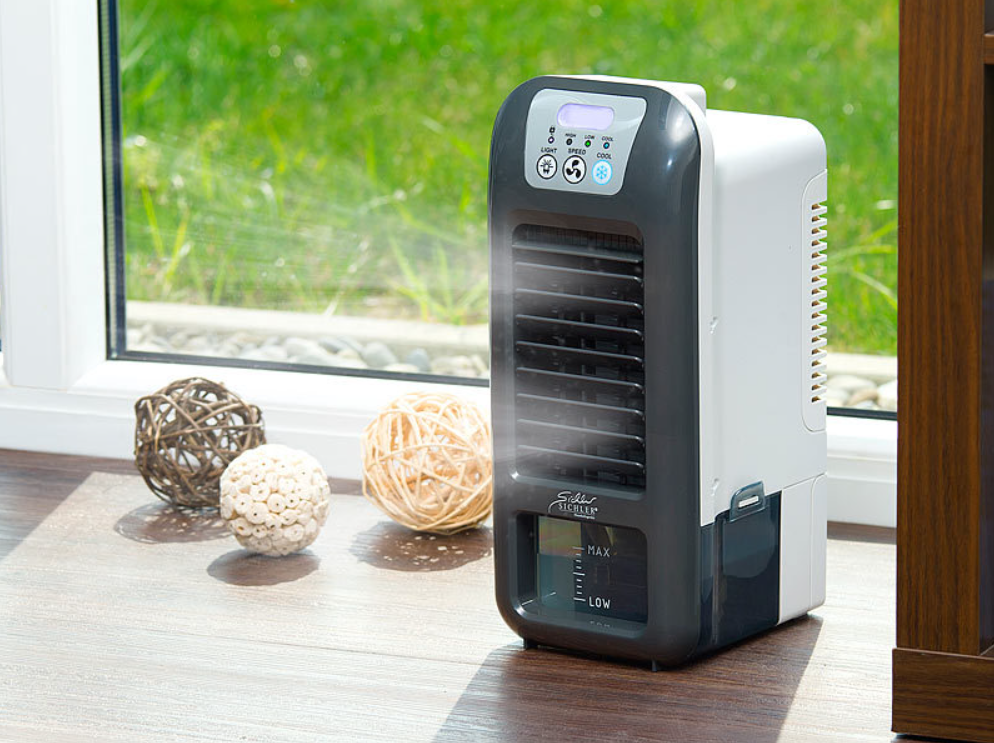 Luftkühler für heiße Temperaturen - gegen trockene Luft - mobiler Verdunstungskühler - Kühlgerät - mini Kühler - 9 W - Notkühler/Notkälte - Wasserkühlung/Abkühlung - Verdungstungstechnologie