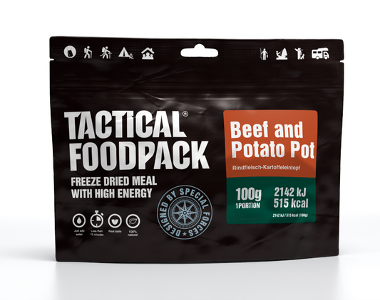 Beef and potato stew - 100 grams - main course/main course - meal - emergency ration/emergency food - emergency ration/emergency food - emergency pack/meal pack - food ration - survival ration - survival food - nutrients/nutrition