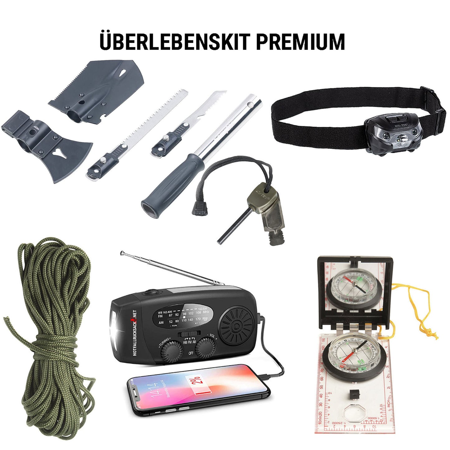 Notfallrucksack Premium -  Komplette Überlebensausrüstung mit Solarradio