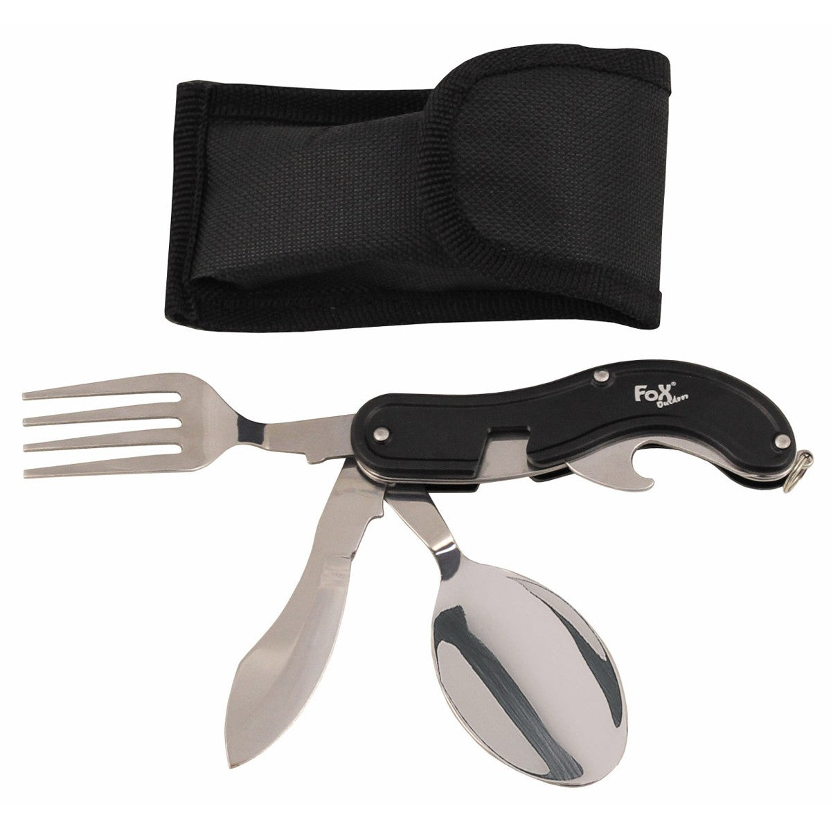 Pocket knife cutlery 4 in 1 complete cutlery knife fork spoon bottle opener can be dismantled into 2 parts for use