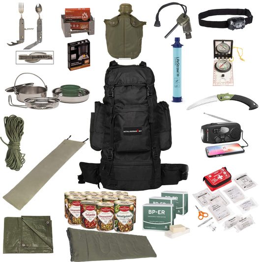Emergency Backpack Premium Extended (double food ration) - Complete survival kit with solar radio