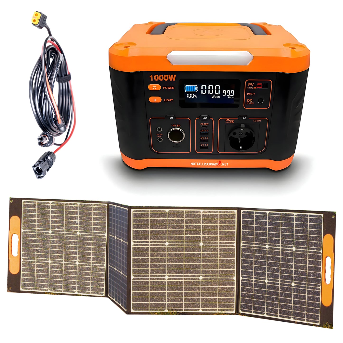 1000 Watt Solar Powerstation mit 216000mAh V2 mit Steckdose und 200W Solarpanel