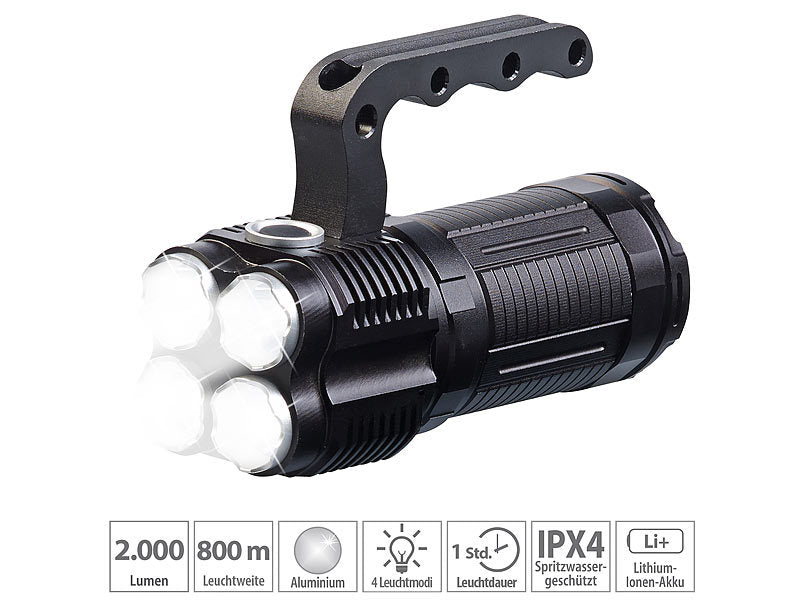LED lommelygte/håndholdt spotlight 2000 lumen